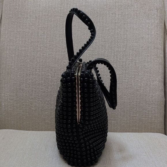Elegant Black Beaded Handbag Vintage - Picture 4 of 9